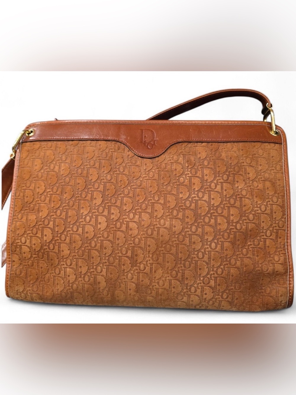 Christian Dior Oblique Vintage “Trotter” Shoulder Bag brown suede and leather